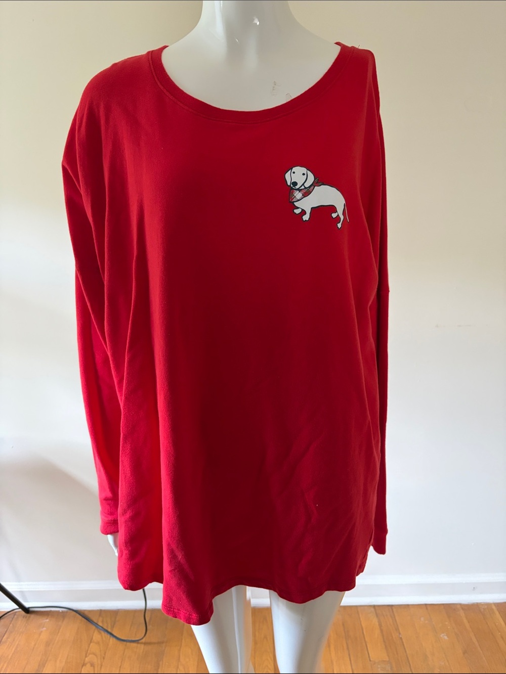 Crown & Ivy Red Long Sleeve Top with White Dachshund Shirt